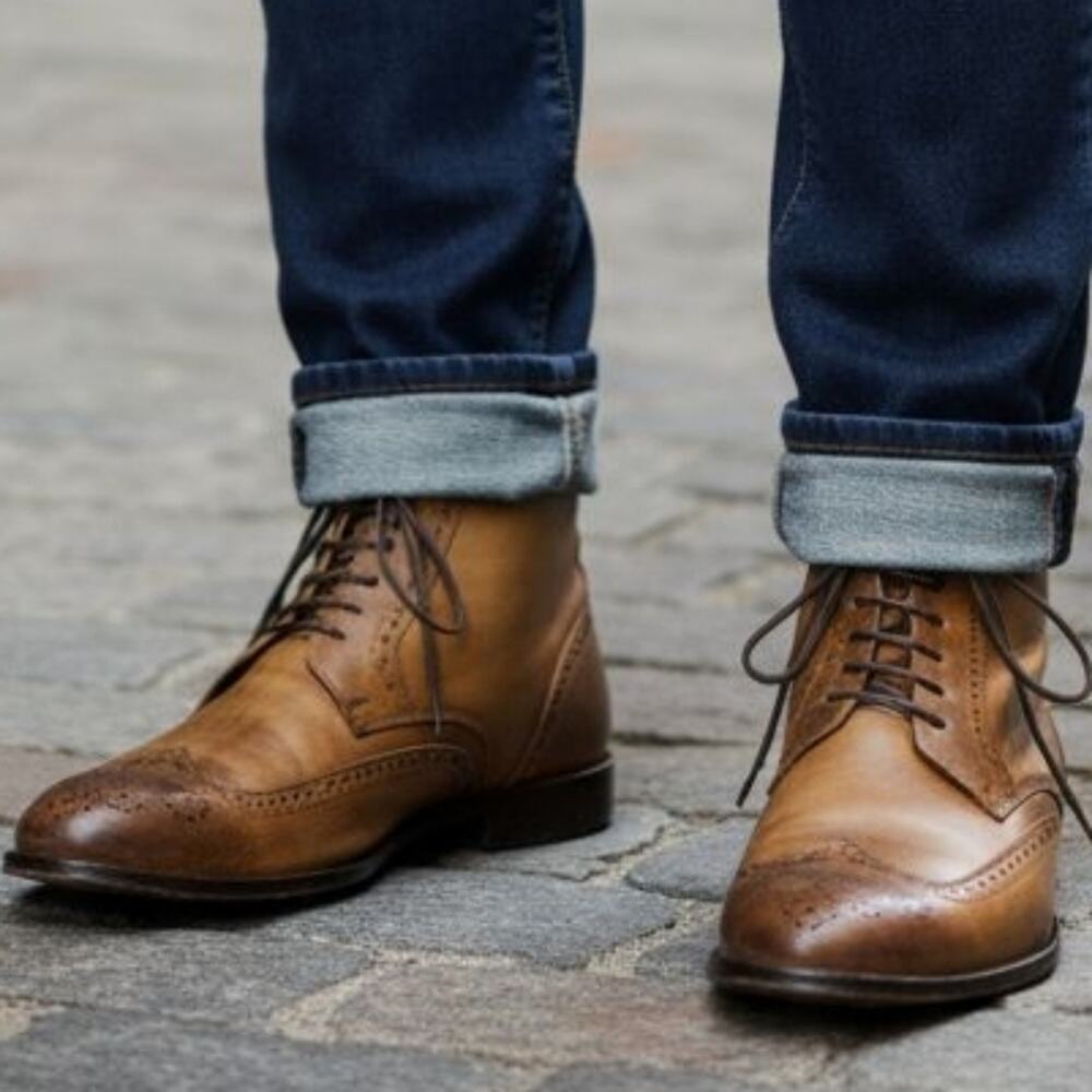 Undandy Chukka Wingtip Brogue Dress Boots GUC Size 43 US 10    S3999 - Picture 2 of 15